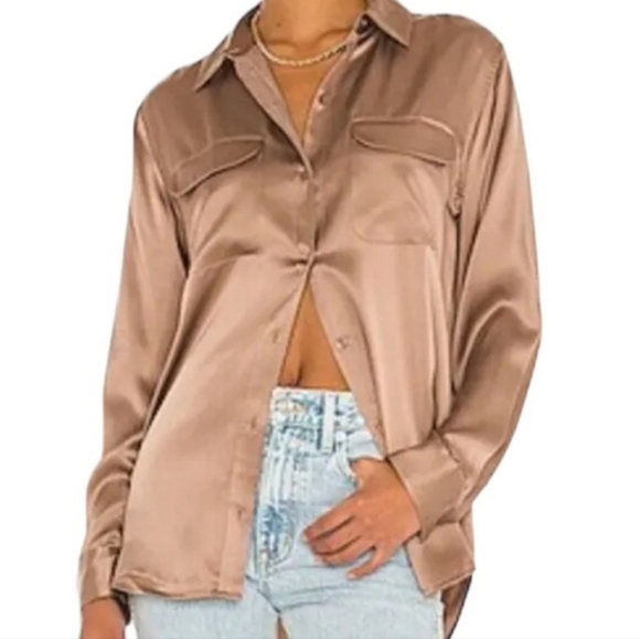 Equipment Satin Button Down Shirt XS Taupe - Picture 1 of 5
